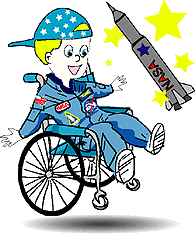Boy in wheelchair playing with rocket