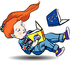 girl in space suit reading