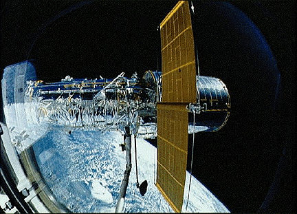 The Hubble Space Telescope being deployed