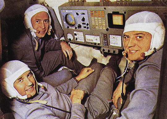 The crew of Soyuz 11 during mission practice