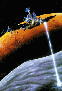 artist concept of Phobos mission at Phobos with Mars in the
background