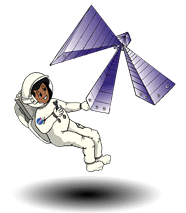 Boy floating in spacesuit