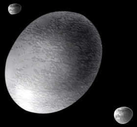 Concepto artístico de Haumea y sus dos lunas