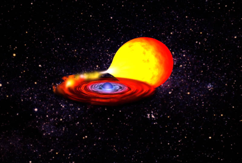 artist's concept of a neutron star pulling matter from a companion
star